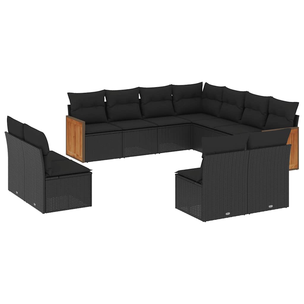 Set Divani da Giardino 11 pz con Cuscini in Polyrattan Nero - immagine 2