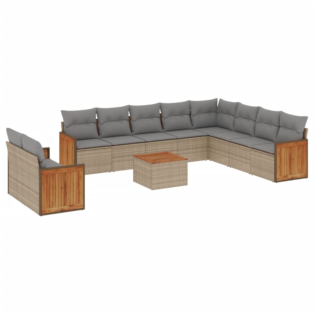 Set Divani da Giardino 11 pz con Cuscini Beige in Polyrattan - immagine 2
