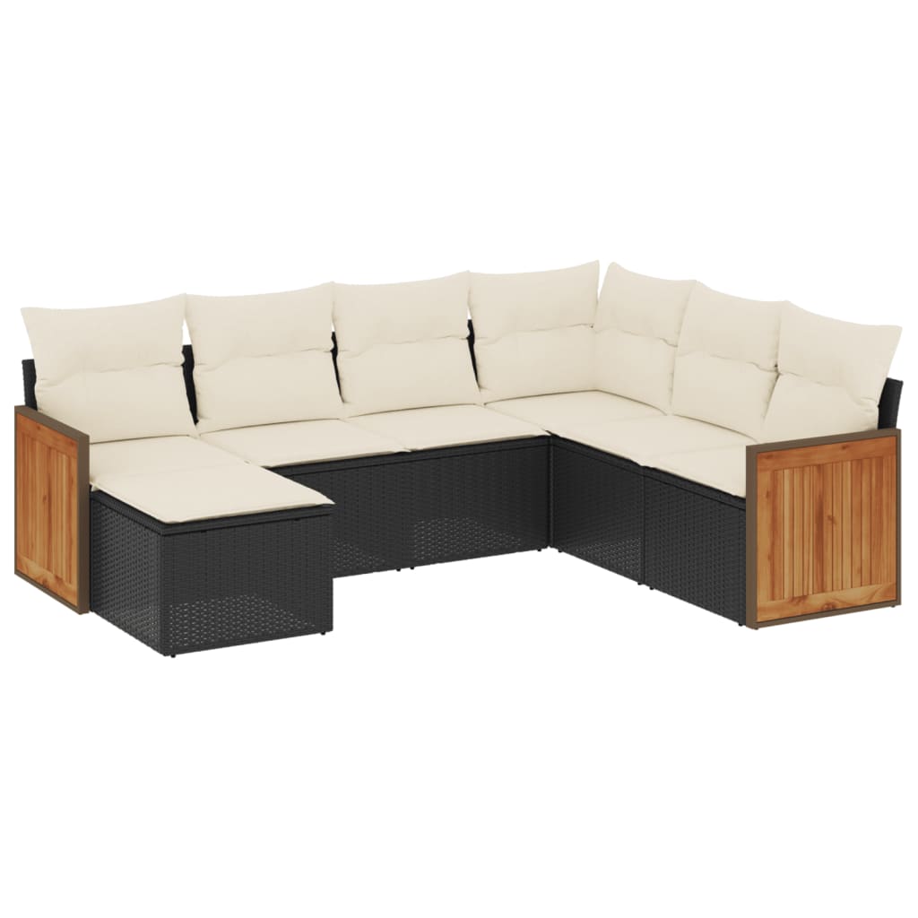 Set Divani da Giardino con Cuscini 7pz Nero Polyrattan - immagine 2