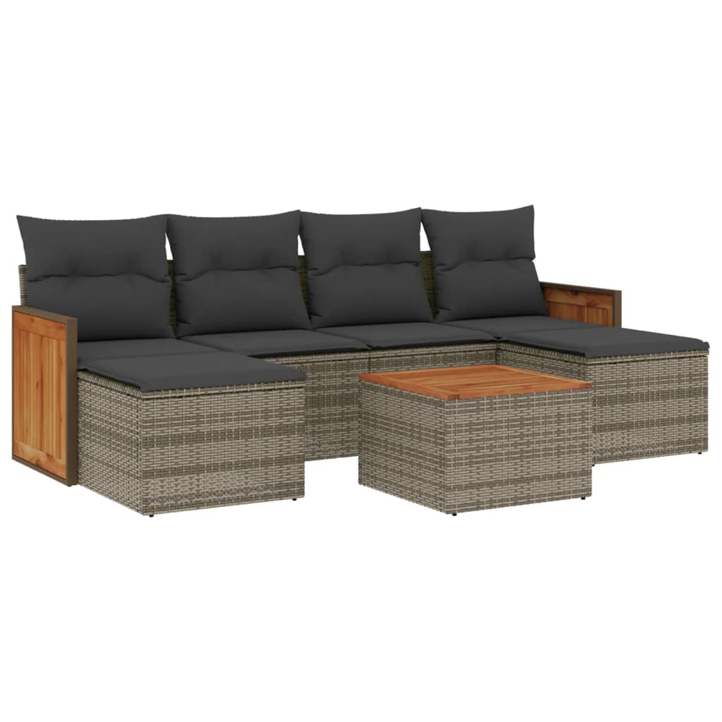 Set Divani da Giardino 7 pz con Cuscini Grigio in Polyrattan - immagine 2