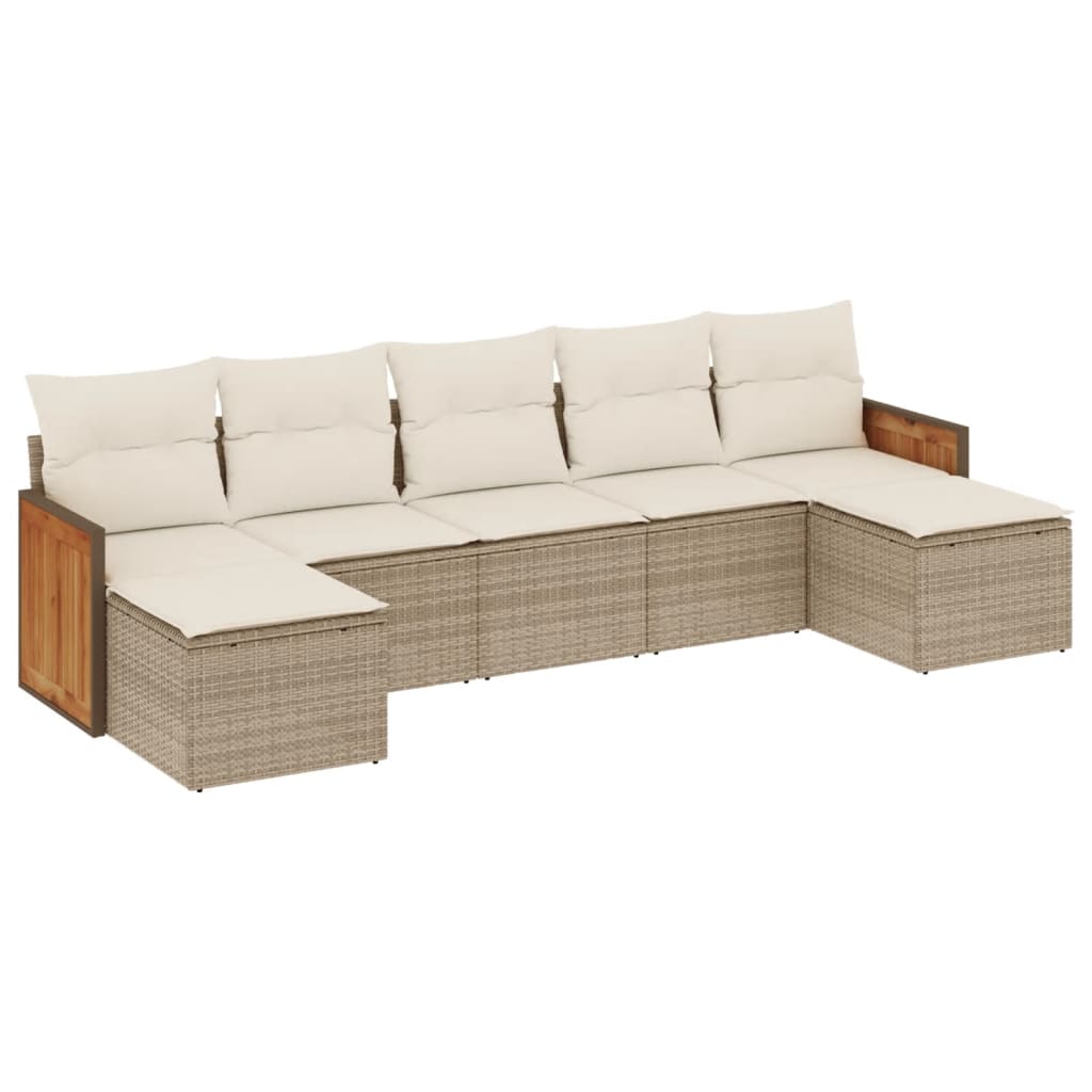 Set Divani da Giardino 7 pz con Cuscini Beige in Polyrattan - immagine 2