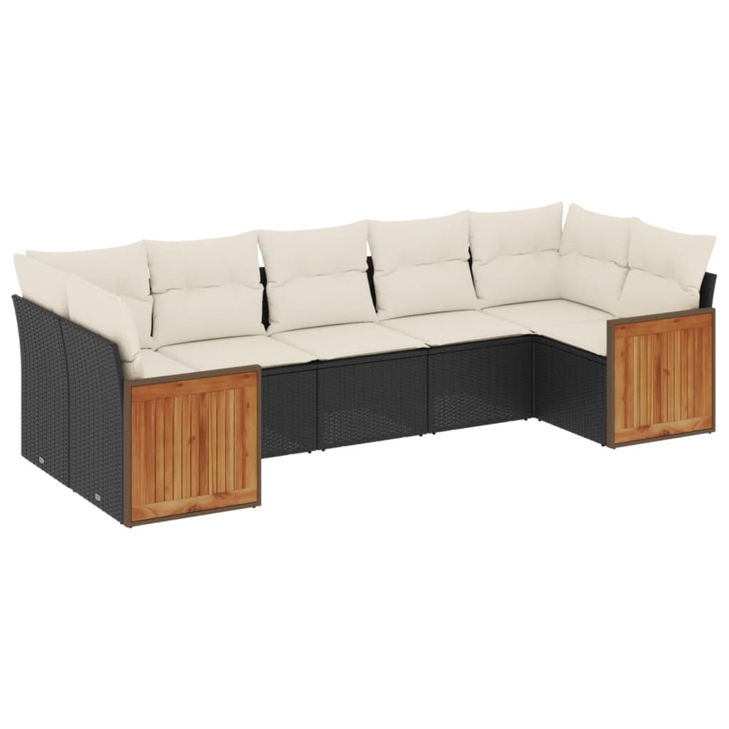 Set Divani da Giardino con Cuscini 7pz Nero Polyrattan - immagine 2