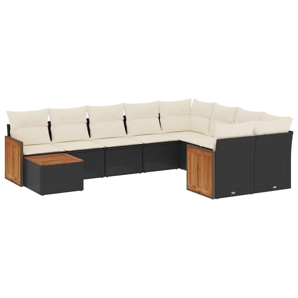 Set Divani da Giardino 10pz con Cuscini in Polyrattan Nero - immagine 2