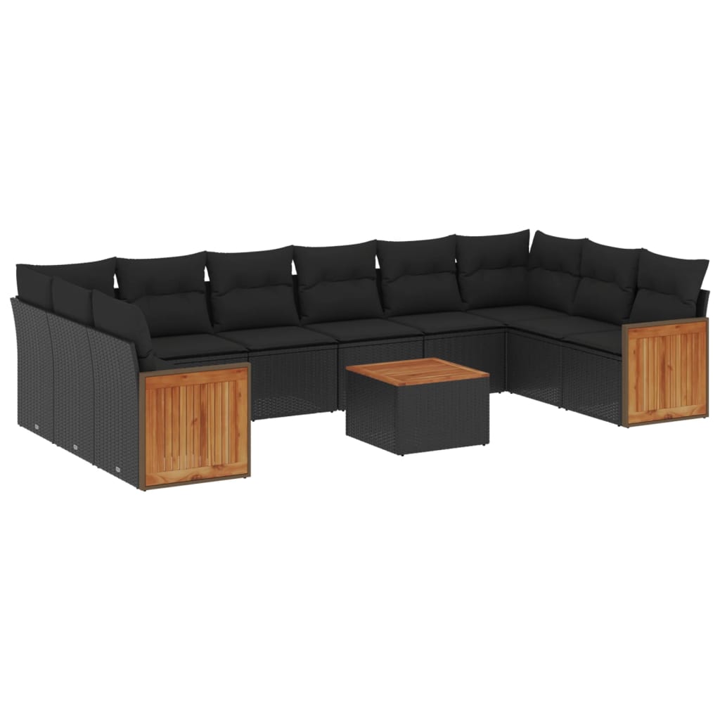 Set Divani da Giardino 11 pz con Cuscini in Polyrattan Nero - immagine 2