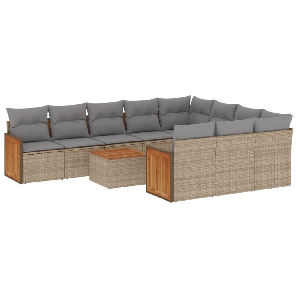 Set Divani da Giardino 11 pz con Cuscini Beige in Polyrattan - immagine 2