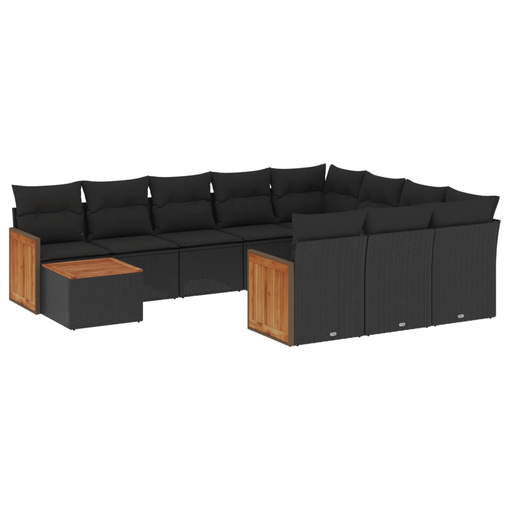 Set Divani da Giardino 11 pz con Cuscini in Polyrattan Nero - immagine 2