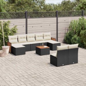 Set Divani da Giardino 10pz con Cuscini in Polyrattan Nero