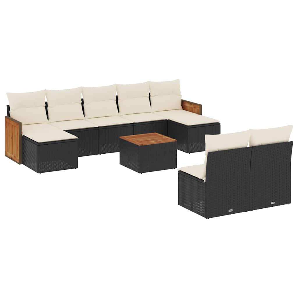 Set Divani da Giardino 10pz con Cuscini in Polyrattan Nero - immagine 2
