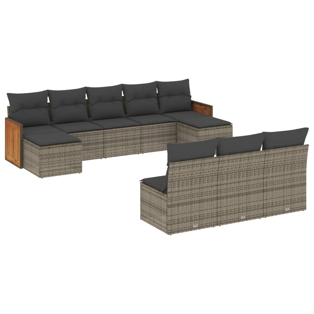 Set Divano da Giardino 10 pz con Cuscini Grigio in Polyrattan - immagine 2