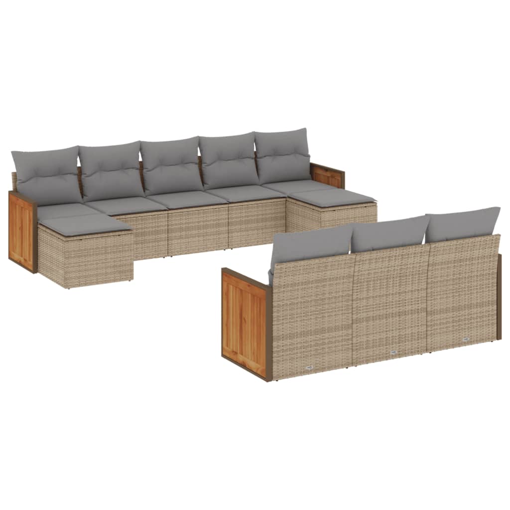 Set Divano da Giardino 10 pz con Cuscini Beige in Polyrattan - immagine 2