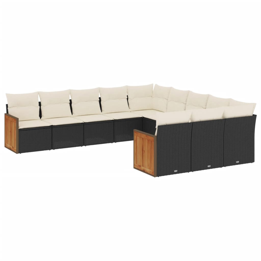 Set Divani da Giardino 11 pz con Cuscini in Polyrattan Nero - immagine 2