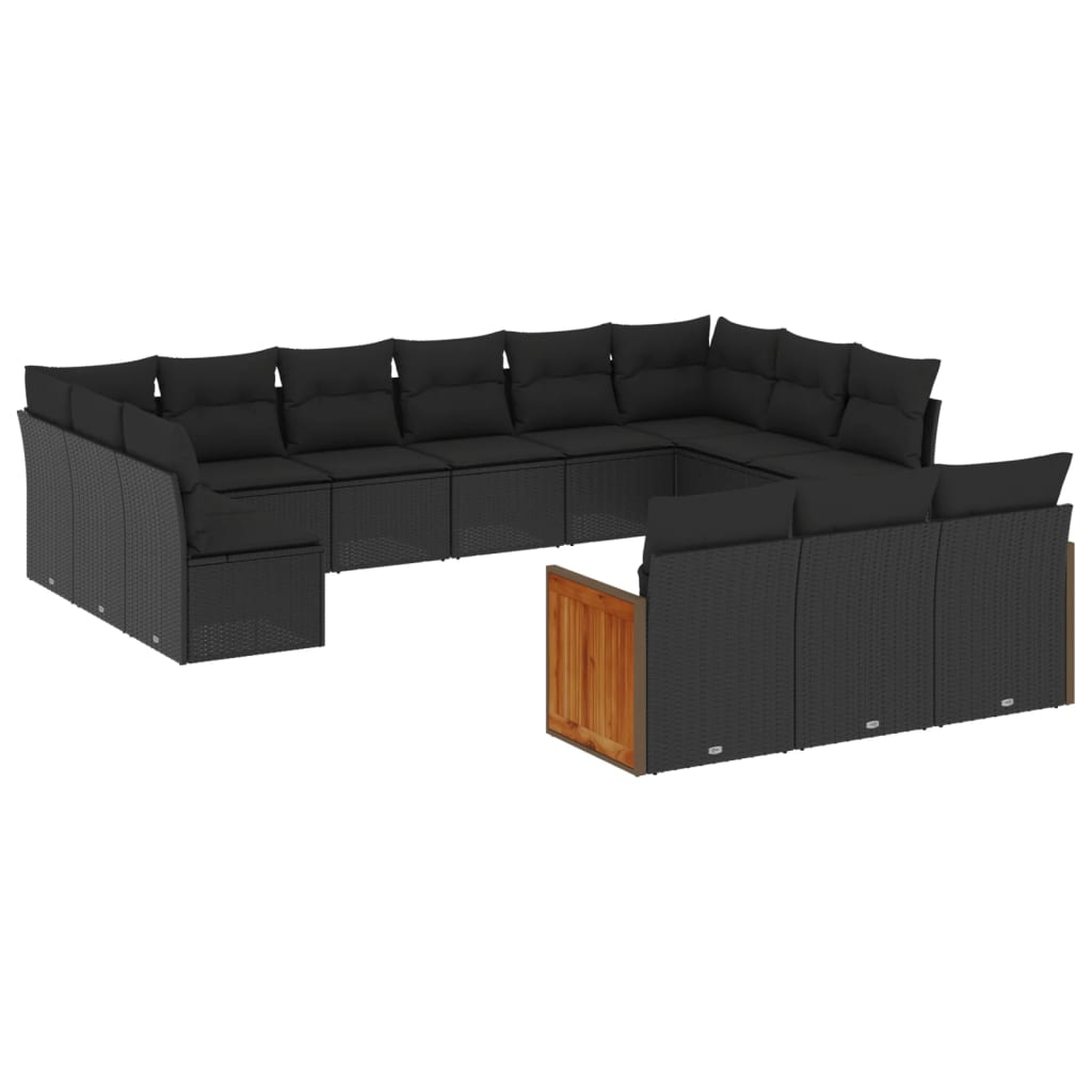 Set Divani da Giardino 13pz con Cuscini Nero in Polyrattan - immagine 2
