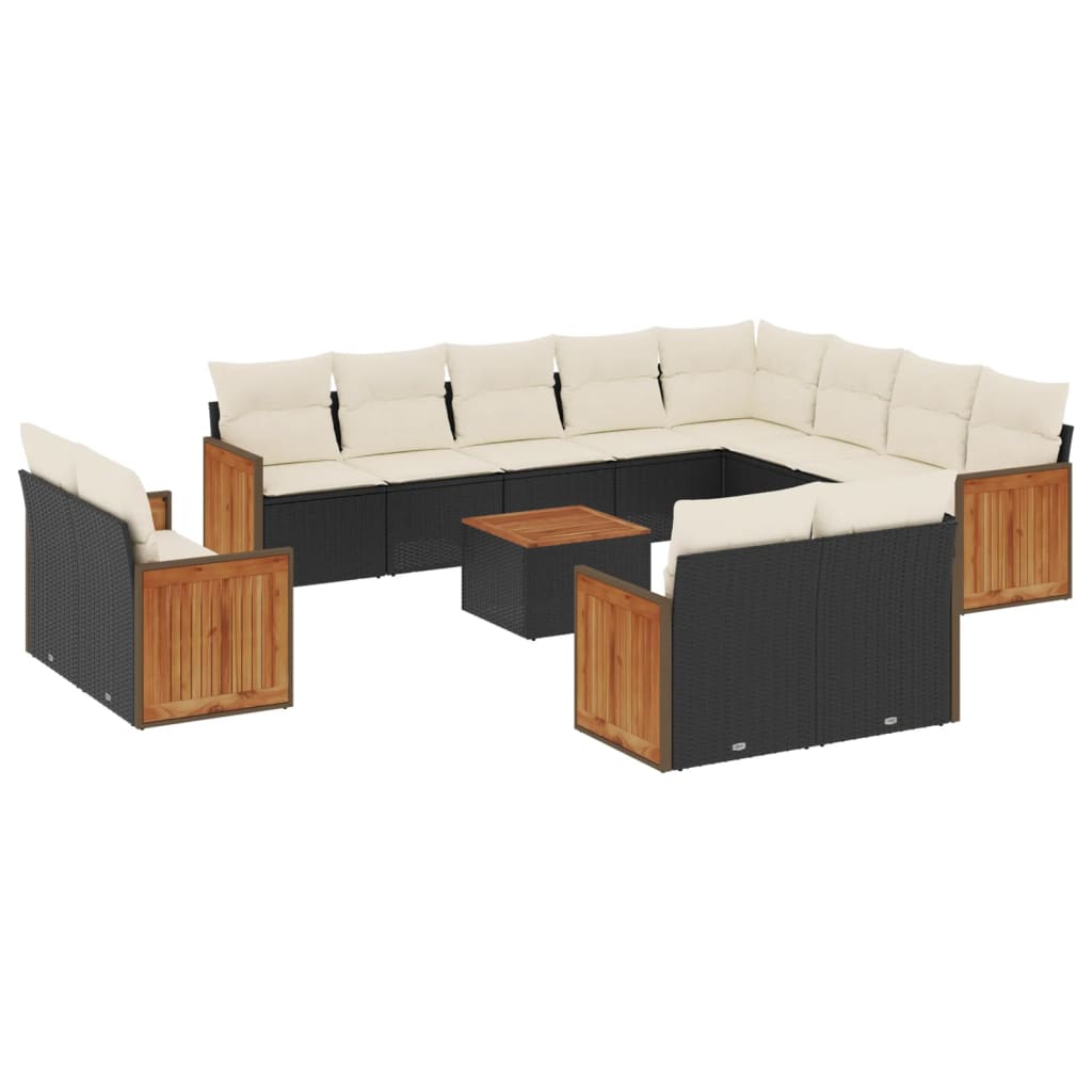 Set Divani da Giardino 13pz con Cuscini Nero in Polyrattan - immagine 2