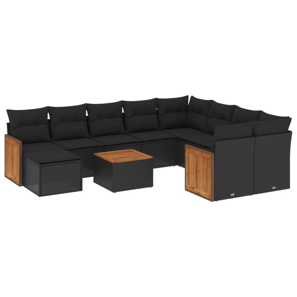 Set Divani da Giardino 11 pz con Cuscini in Polyrattan Nero - immagine 2