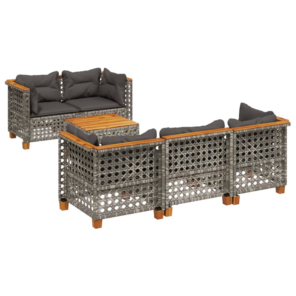 Set Divano da Giardino 6 pz con Cuscini Grigio in Polyrattan - immagine 2