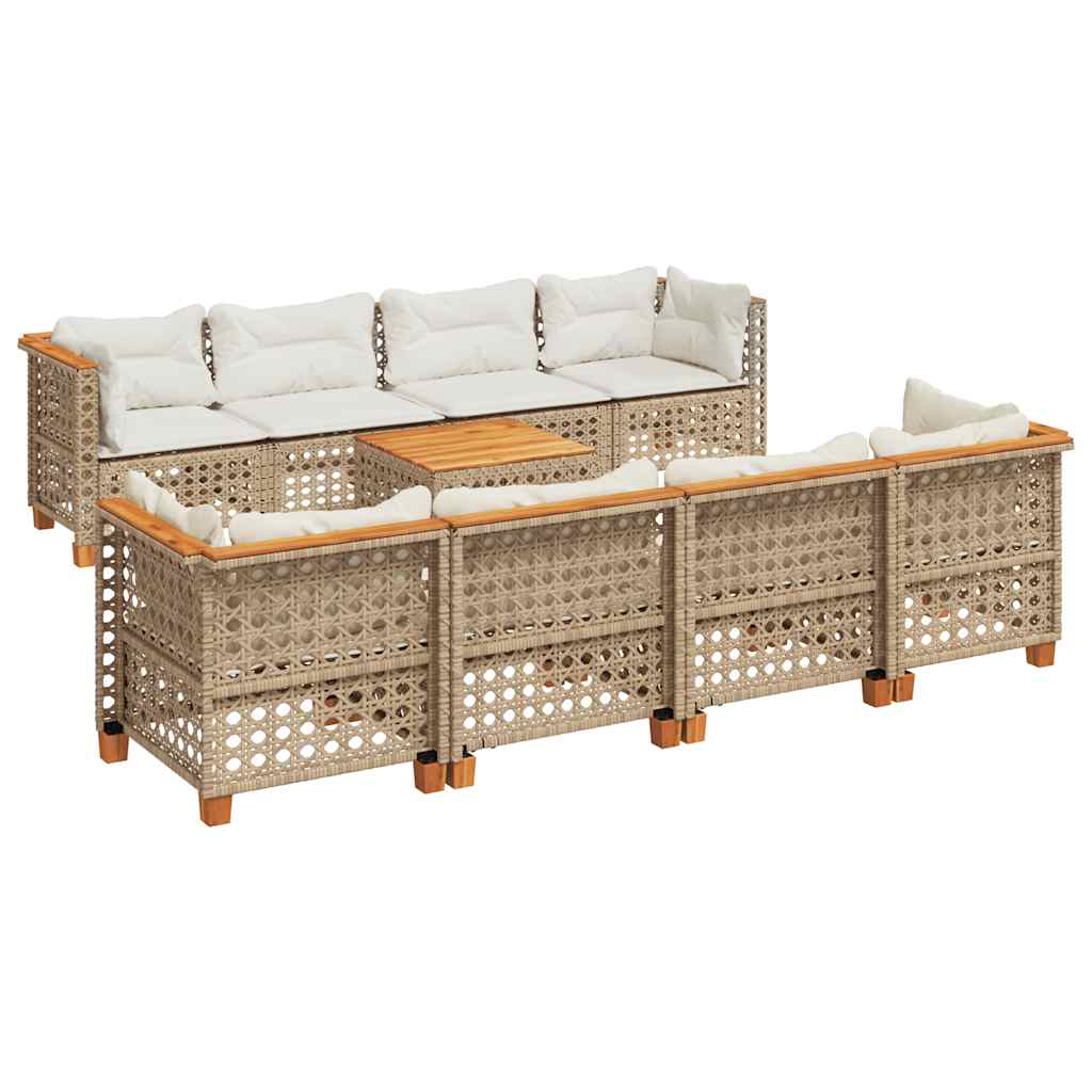 Set Divano da Giardino 9 pz con Cuscini Beige in Polyrattan - immagine 2