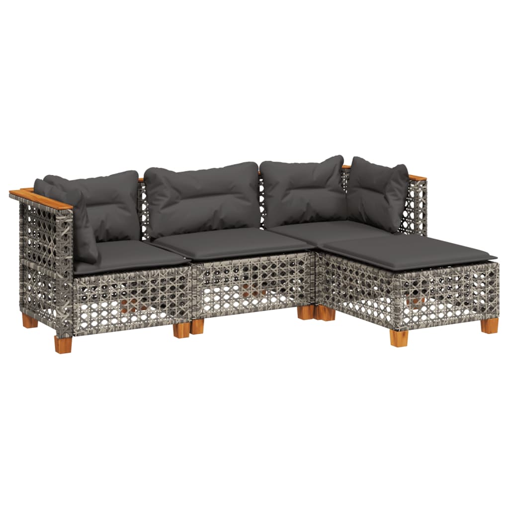 Set Divani da Giardino 4 pz con Cuscini in Polyrattan Grigio - immagine 2