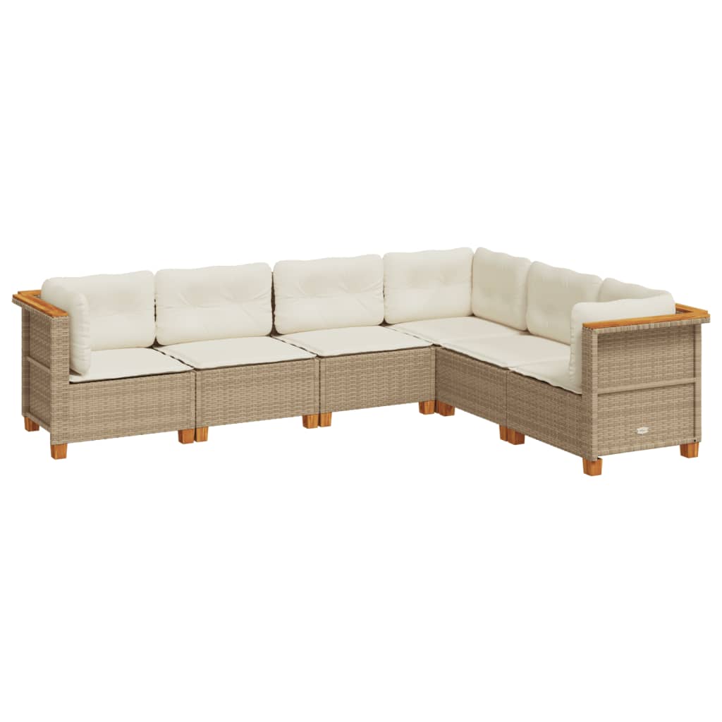 Set Divano da Giardino 6 pz con Cuscini Beige in Polyrattan - immagine 2