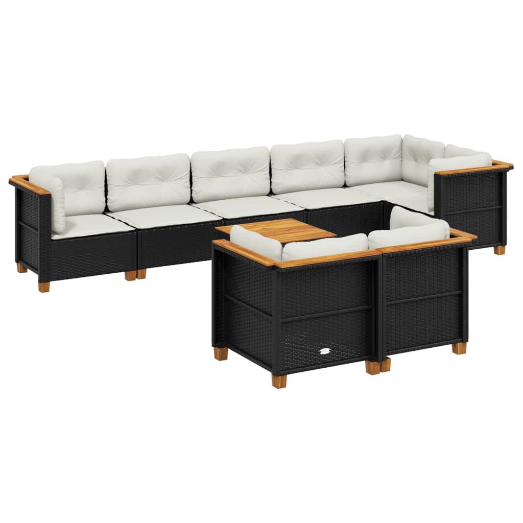 Set Divani da Giardino 9 pz con Cuscini Nero in Polyrattan - immagine 2