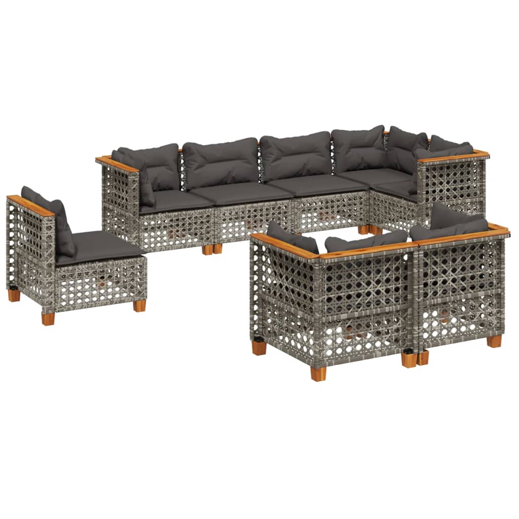 Set Divano da Giardino 8 pz con Cuscini Grigio in Polyrattan - immagine 2