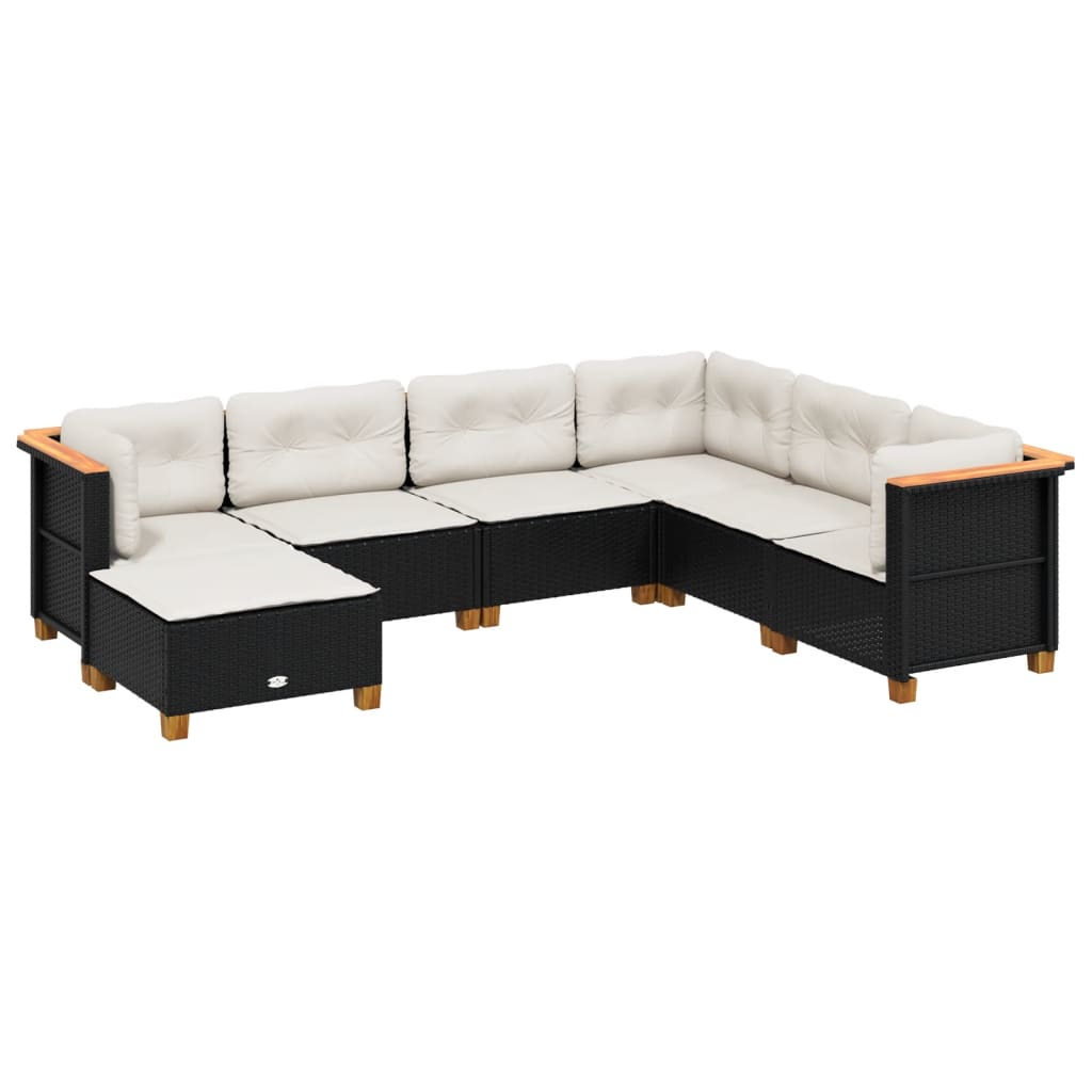 Set Divani da Giardino con Cuscini 7pz Nero Polyrattan - immagine 2