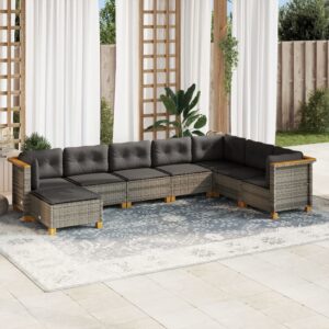 Set Divano da Giardino 8 pz con Cuscini Grigio in Polyrattan
