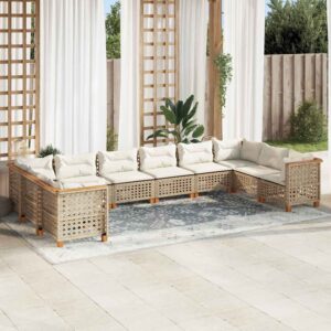 Set Divano da Giardino 10 pz con Cuscini Beige in Polyrattan