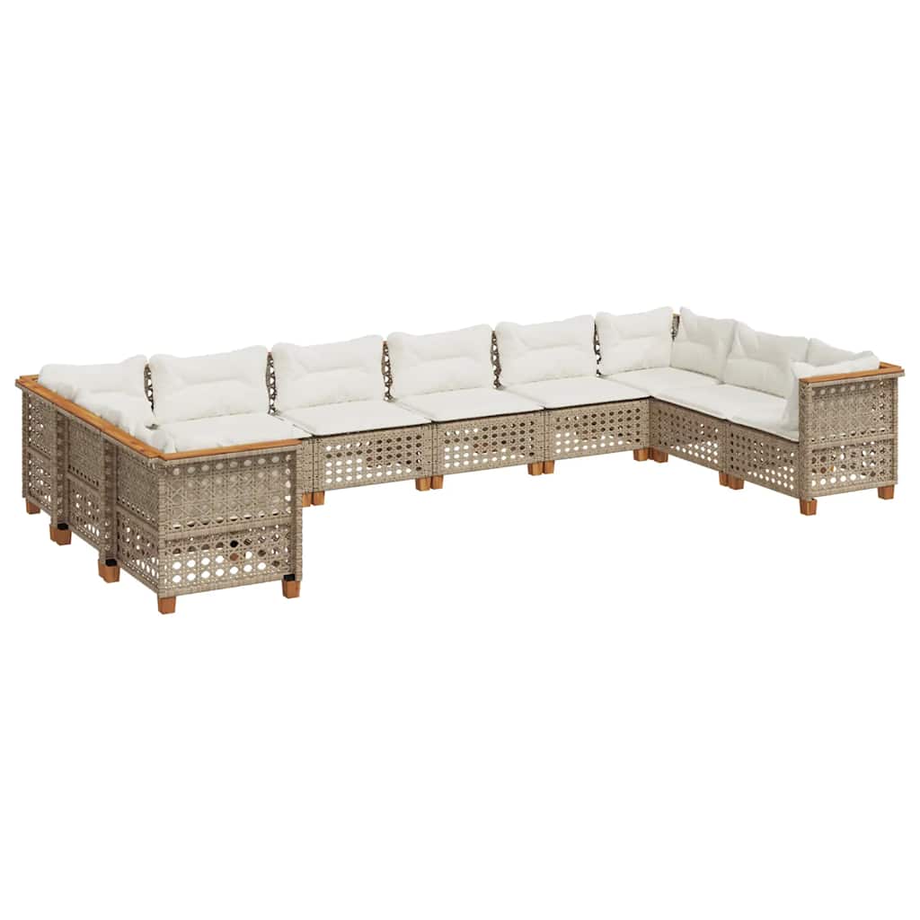 Set Divano da Giardino 10 pz con Cuscini Beige in Polyrattan - immagine 2