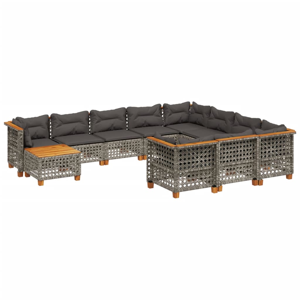 Set Divani da Giardino 11 pz con Cuscini in Polyrattan Grigio - immagine 2