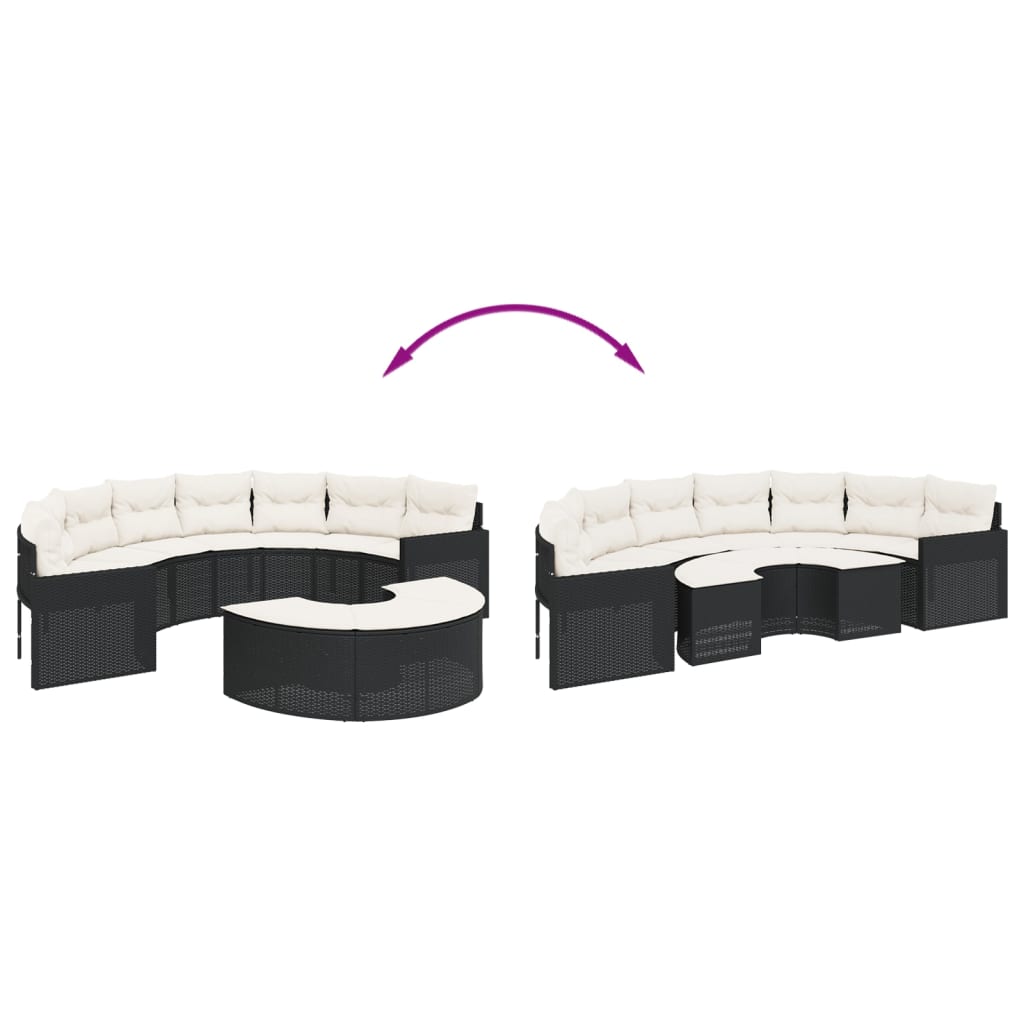 Set Divani da Giardino Semicircolare 2 pz in Polyrattan Nero - immagine 5