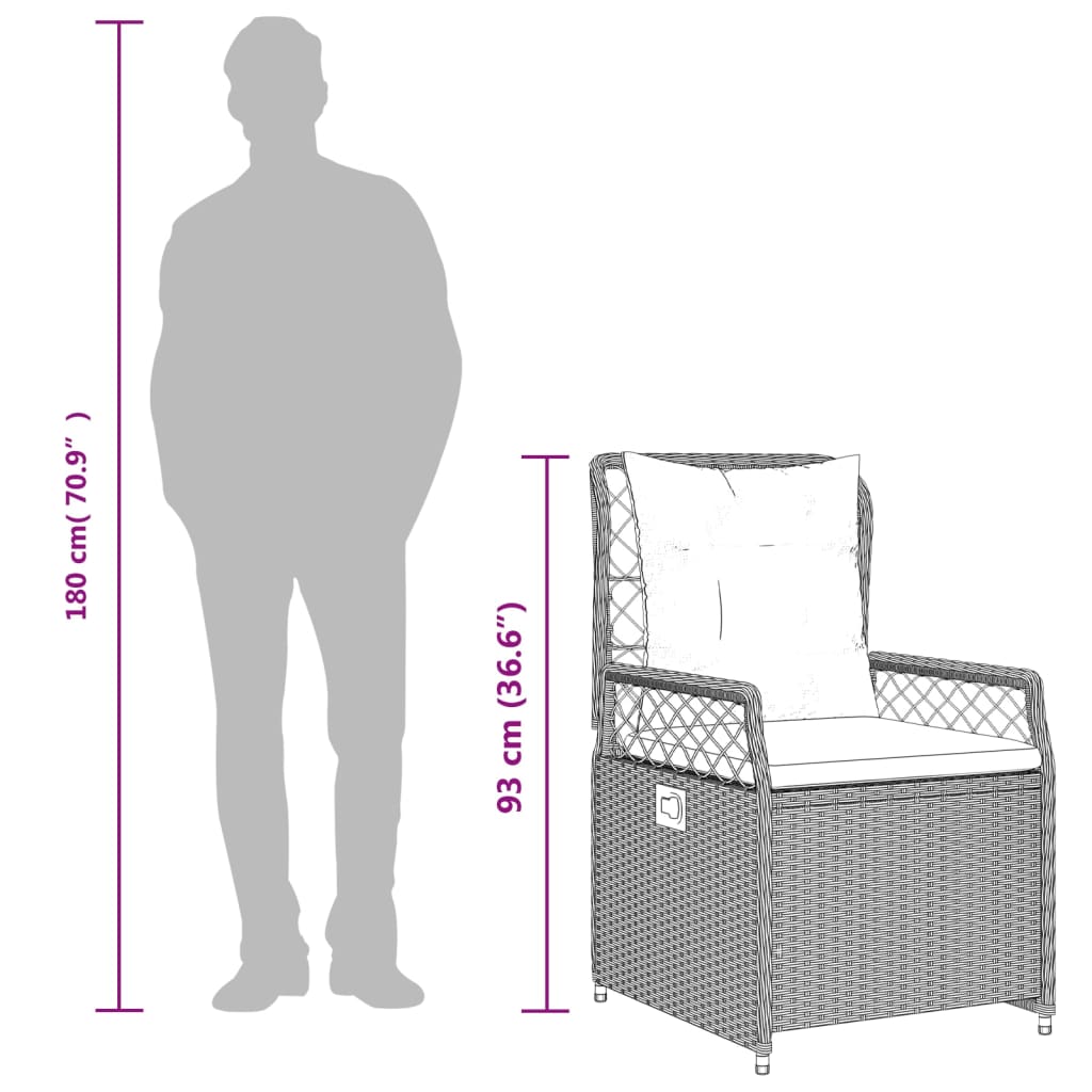 Set da Pranzo da Giardino 9 pz con Cuscini Nero in Polyrattan - immagine 9