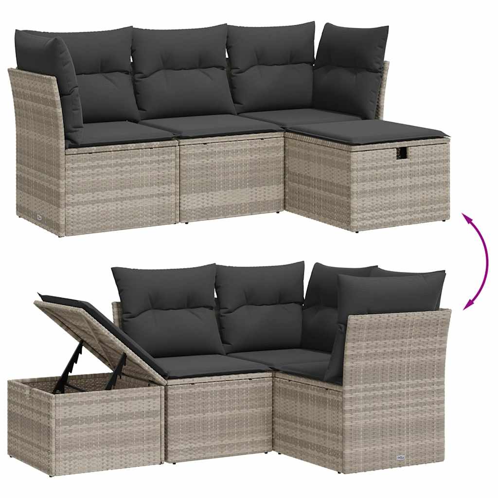 Set Divano da Giardino 4pz con Cuscini Grigio Chiaro Polyrattan - immagine 3