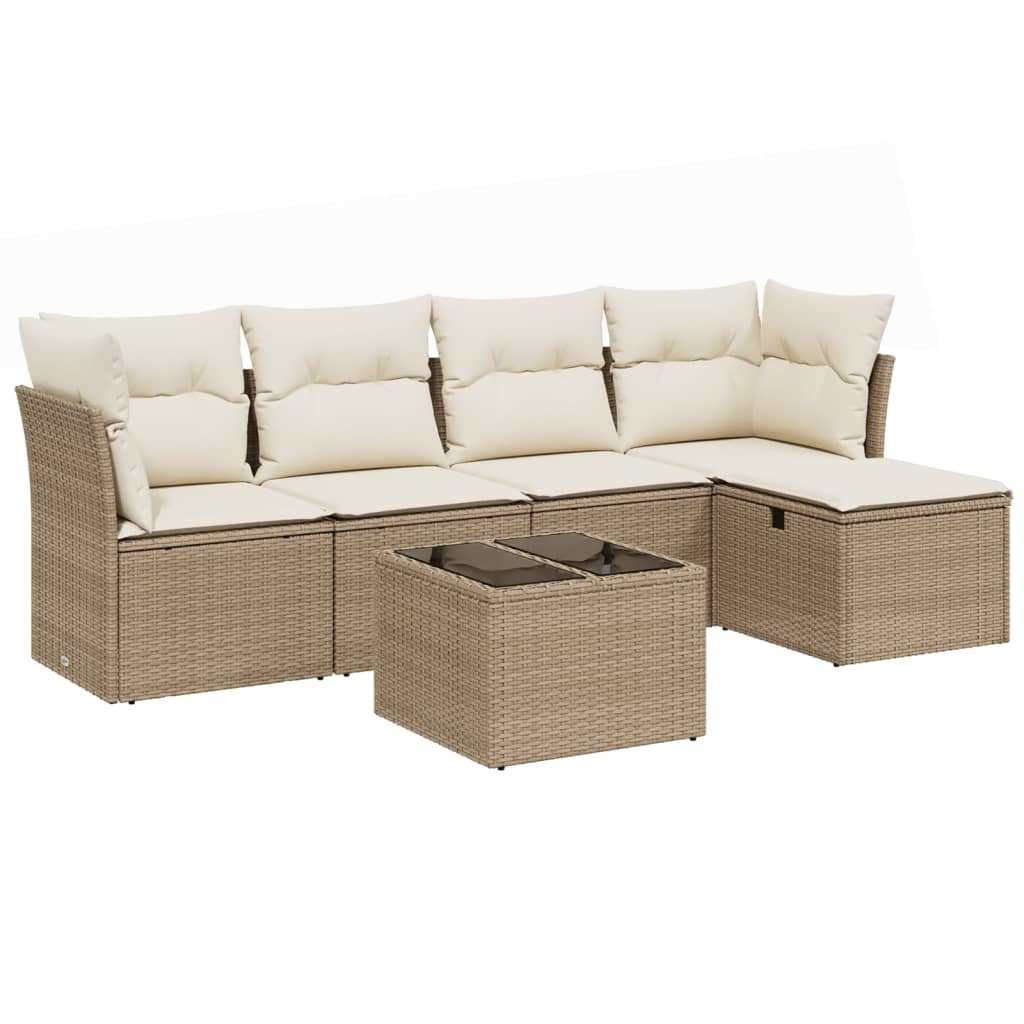 Set Divano da Giardino 6 pz con Cuscini Beige in Polyrattan - immagine 2