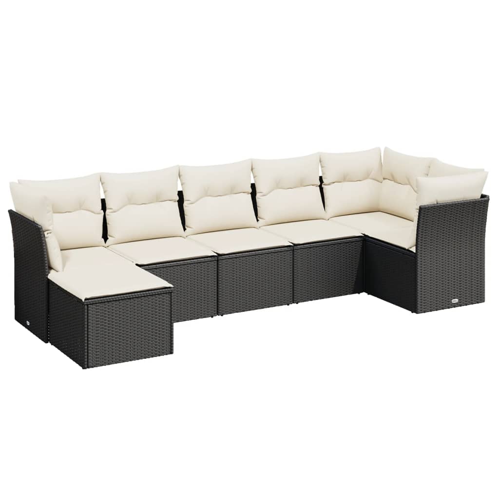 Set Divani da Giardino con Cuscini 7pz Nero Polyrattan - immagine 2