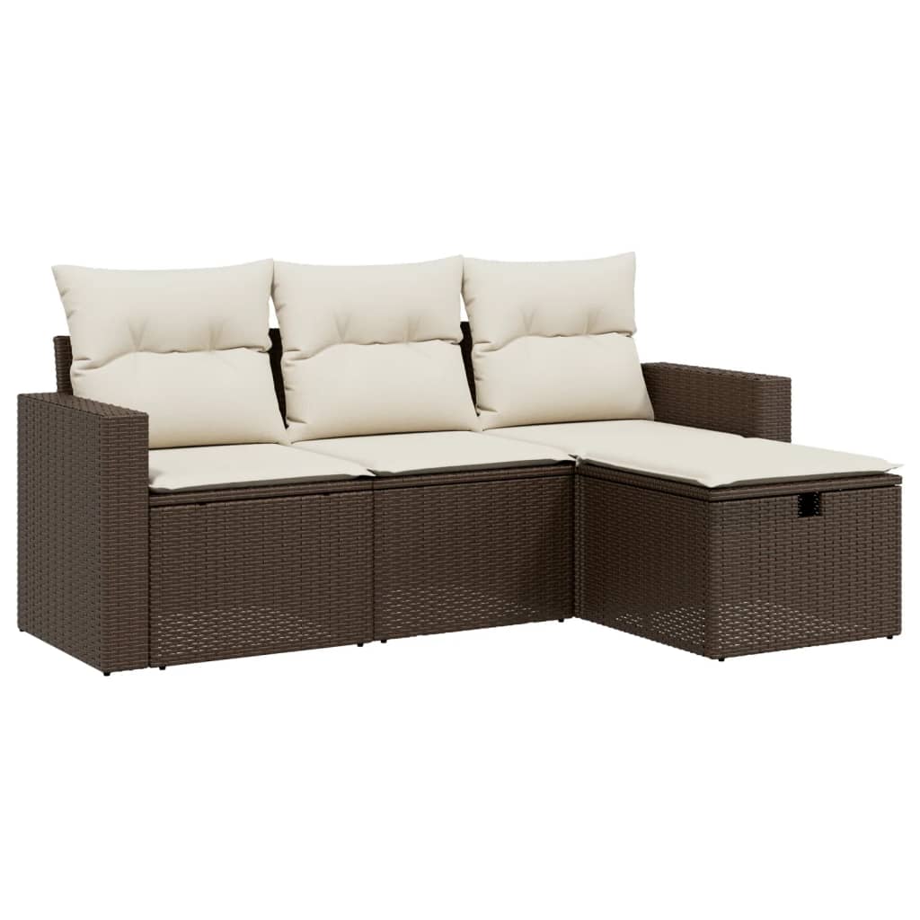 Set Divano da Giardino 4 pz con Cuscini Marrone in Polyrattan - immagine 2