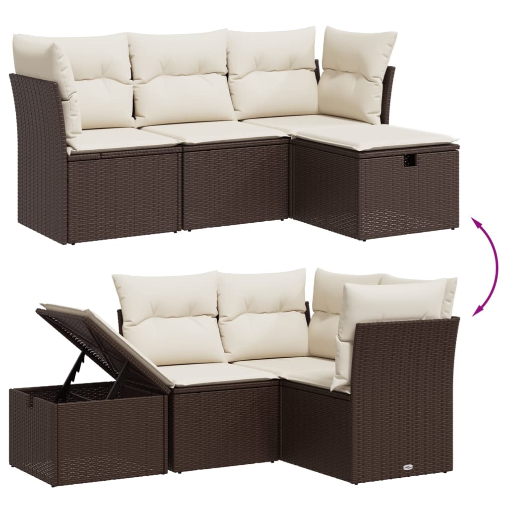 Set Divano da Giardino 4 pz con Cuscini Marrone in Polyrattan - immagine 3