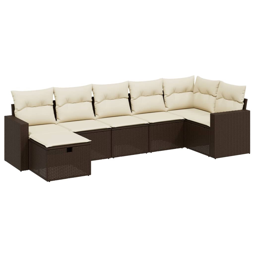 Set Divani da Giardino 7 pz con Cuscini Marrone in Polyrattan - immagine 2
