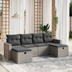 Set Divano da Giardino 6 pz con Cuscini Grigio in Polyrattan