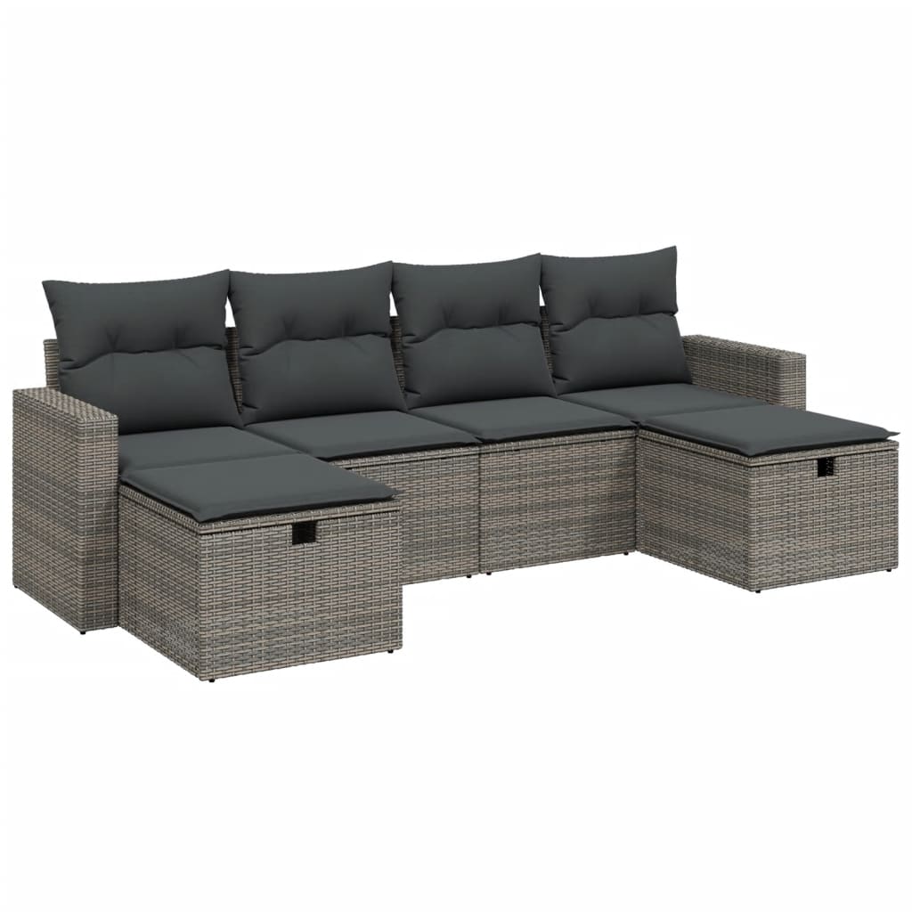 Set Divano da Giardino 6 pz con Cuscini Grigio in Polyrattan - immagine 2