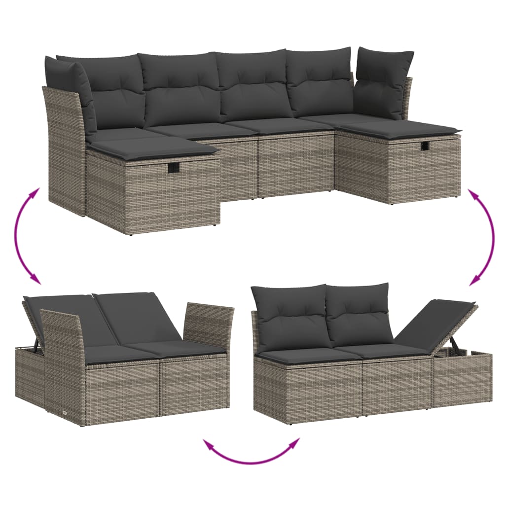 Set Divano da Giardino 6 pz con Cuscini Grigio in Polyrattan - immagine 3