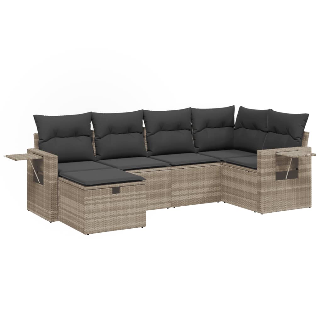 Set Divano da Giardino 6pz con Cuscini Grigio Chiaro Polyrattan - immagine 2