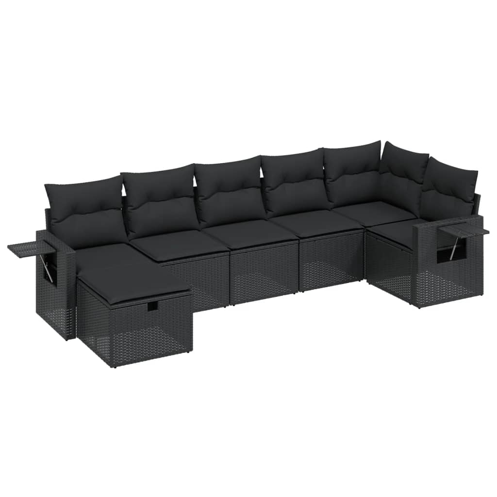 Set Divani da Giardino con Cuscini 7pz Nero Polyrattan - immagine 2