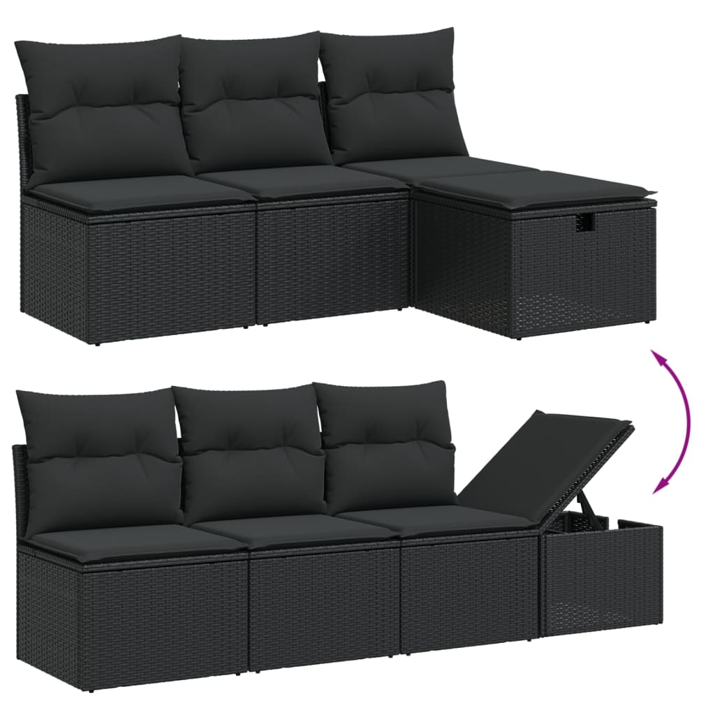 Set Divani da Giardino con Cuscini 7pz Nero Polyrattan - immagine 3