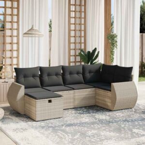 Set Divano da Giardino 6pz con Cuscini Grigio Chiaro Polyrattan
