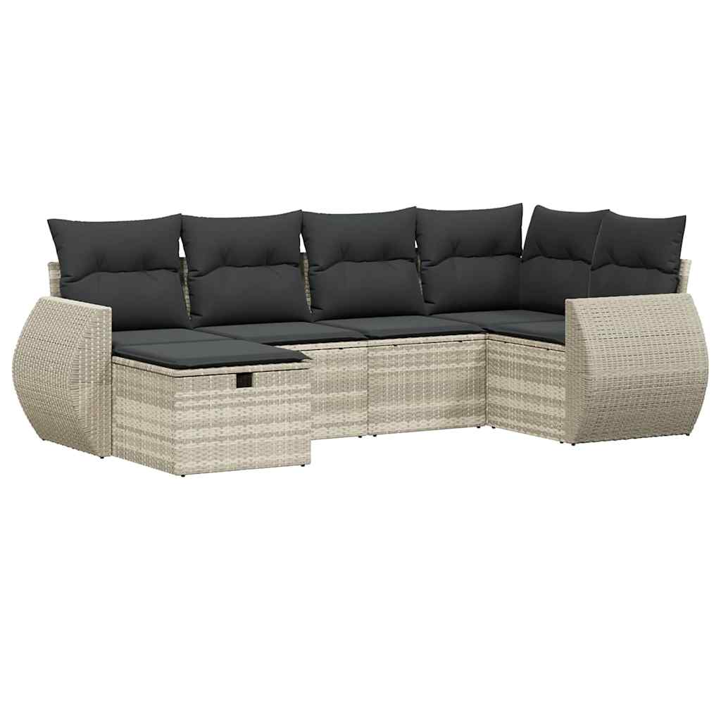 Set Divano da Giardino 6pz con Cuscini Grigio Chiaro Polyrattan - immagine 2