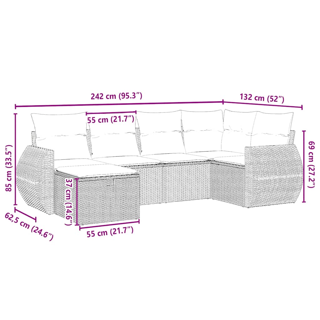 Set Divano da Giardino 6pz con Cuscini Grigio Chiaro Polyrattan - immagine 4