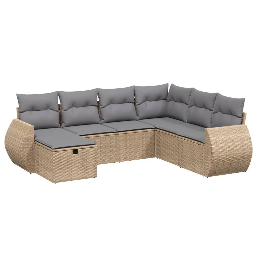 Set Divano da Giardino 7 pz con Cuscini Beige Misto Polyrattan - immagine 2