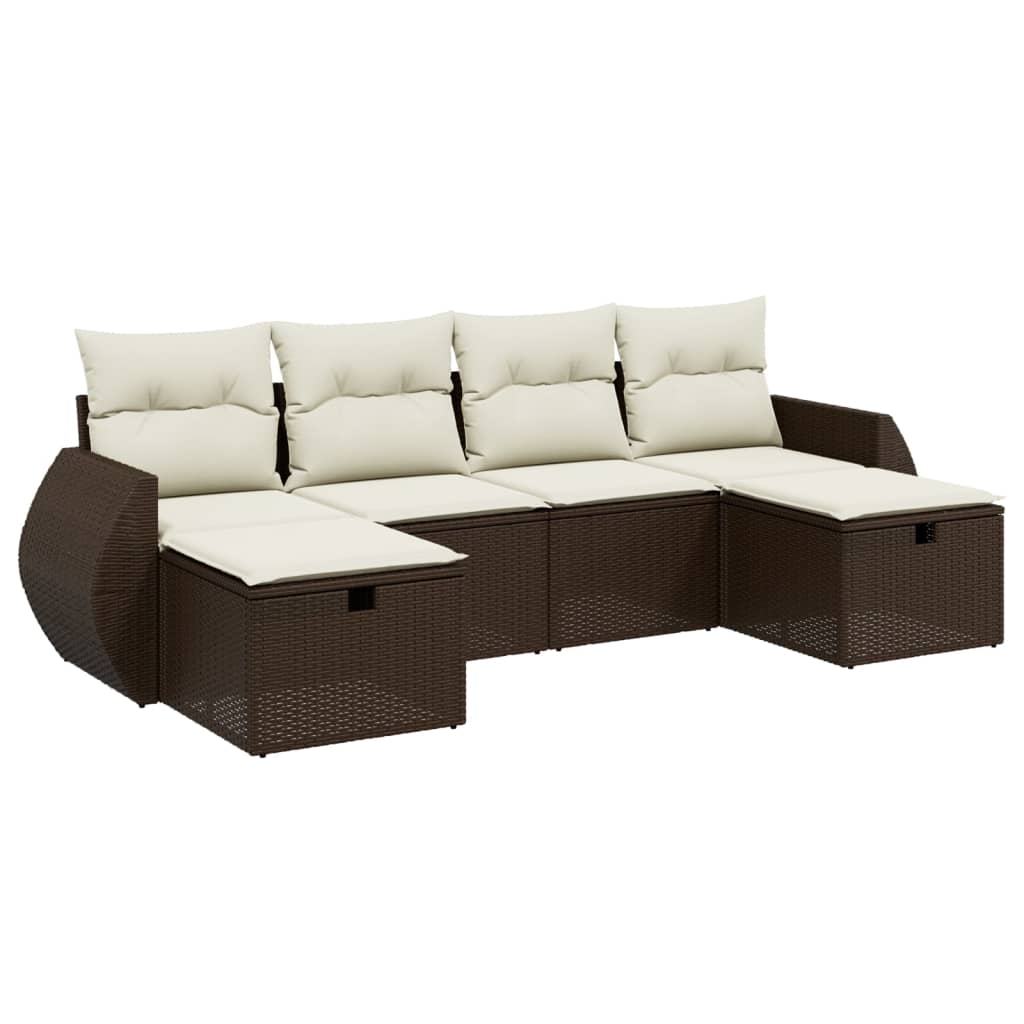 Set Divano da Giardino 6 pz con Cuscini Marrone in Polyrattan - immagine 2