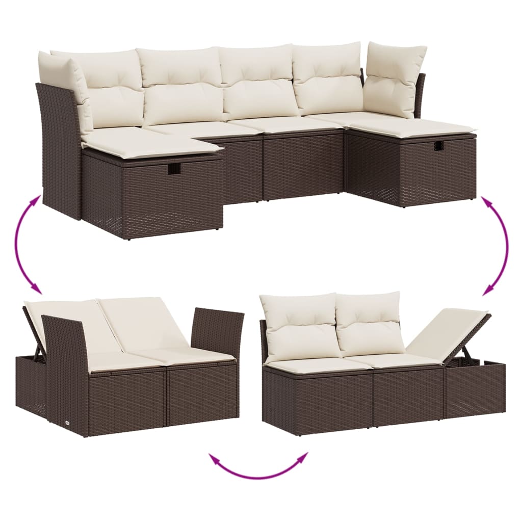 Set Divano da Giardino 6 pz con Cuscini Marrone in Polyrattan - immagine 3