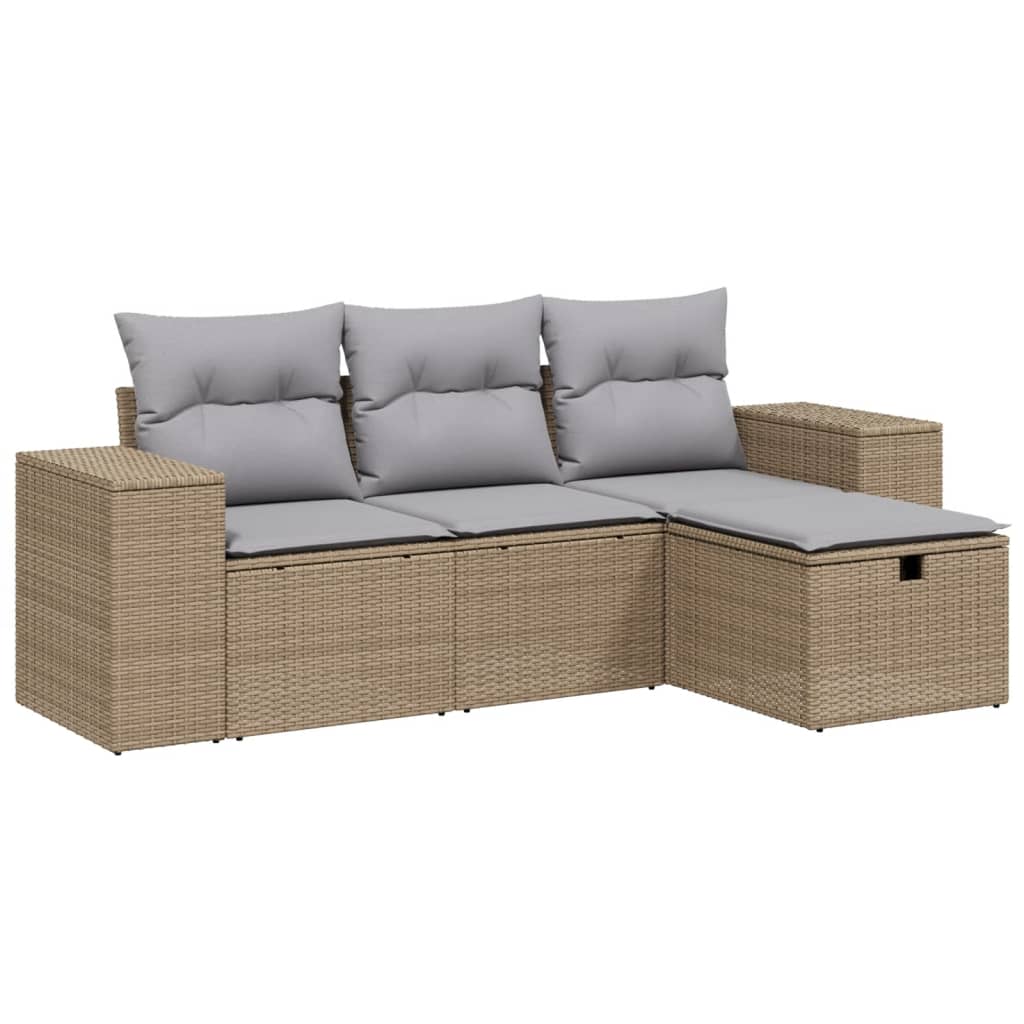 Set Divano da Giardino 4 pz con Cuscini Beige Misto Polyrattan - immagine 2